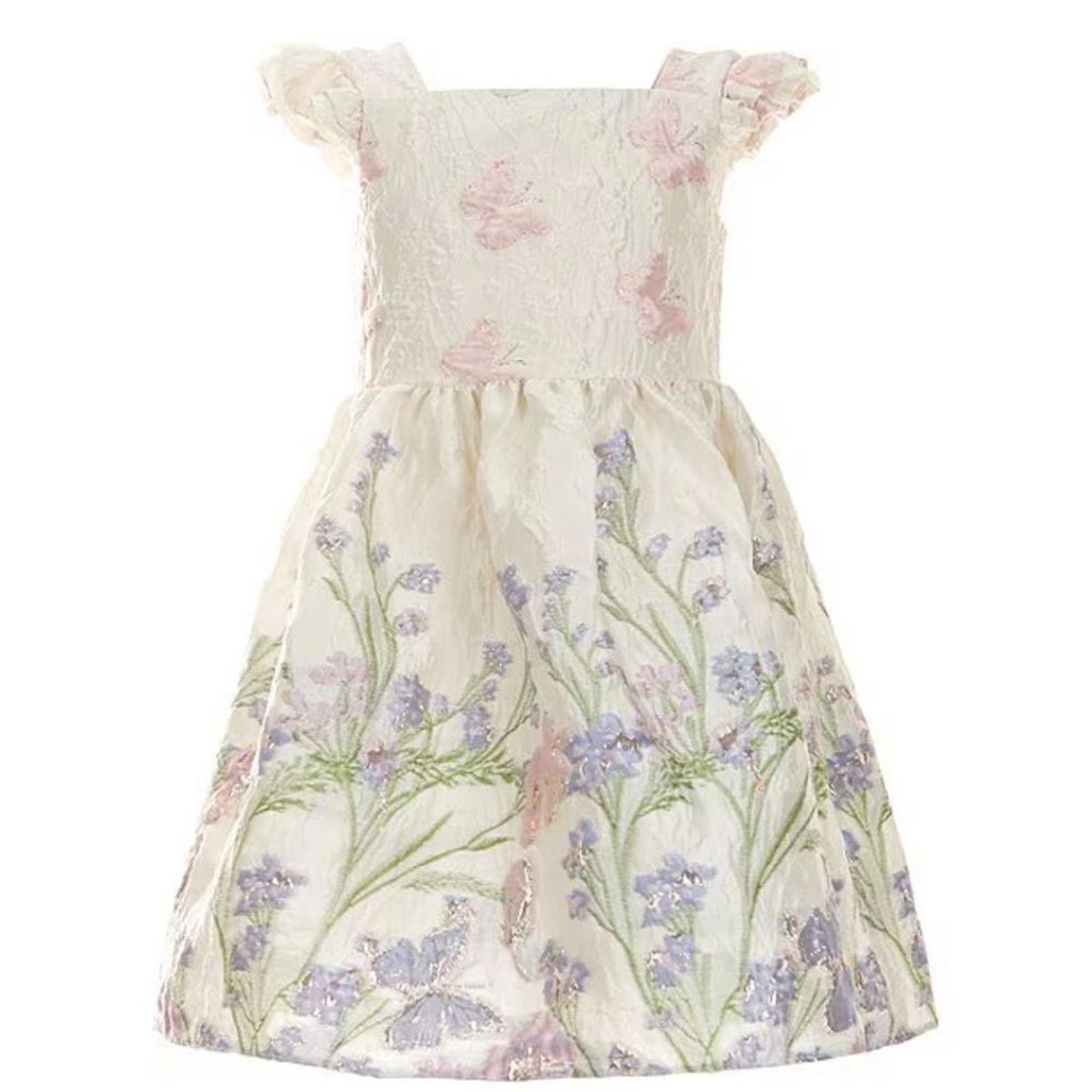 Rare Editions Lace Dress With Pink And Lavender Embroidery